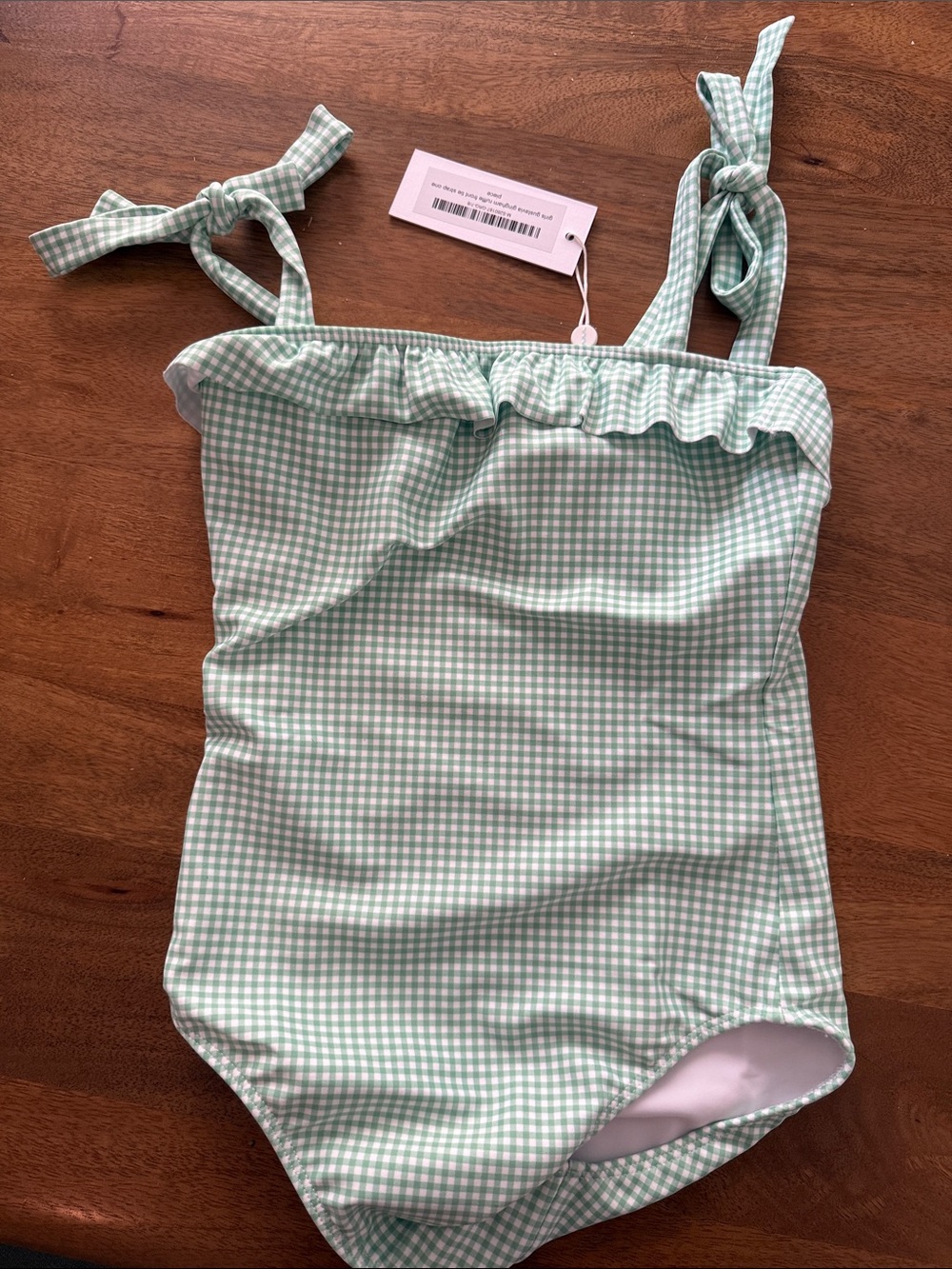 Minnow Gustavia gingham ruffle front tie strap one piece